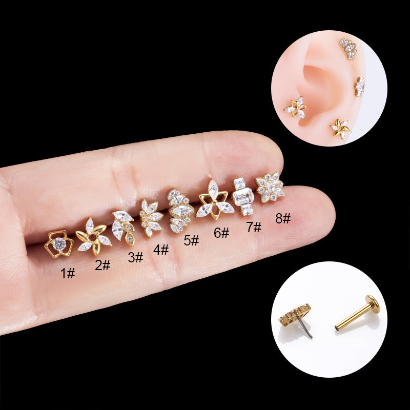G23 Titanium Plug-in Push Pin Zircon Ear Bone Stud