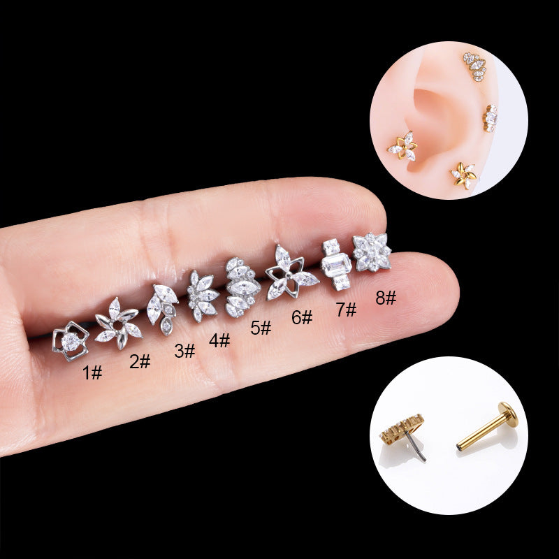 G23 Titanium Plug-in Push Pin Zircon Ear Bone Stud