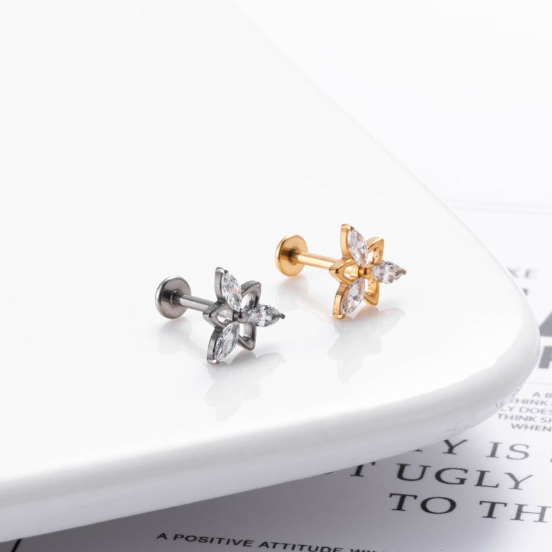 G23 Titanium Plug-in Push Pin Zircon Ear Bone Stud