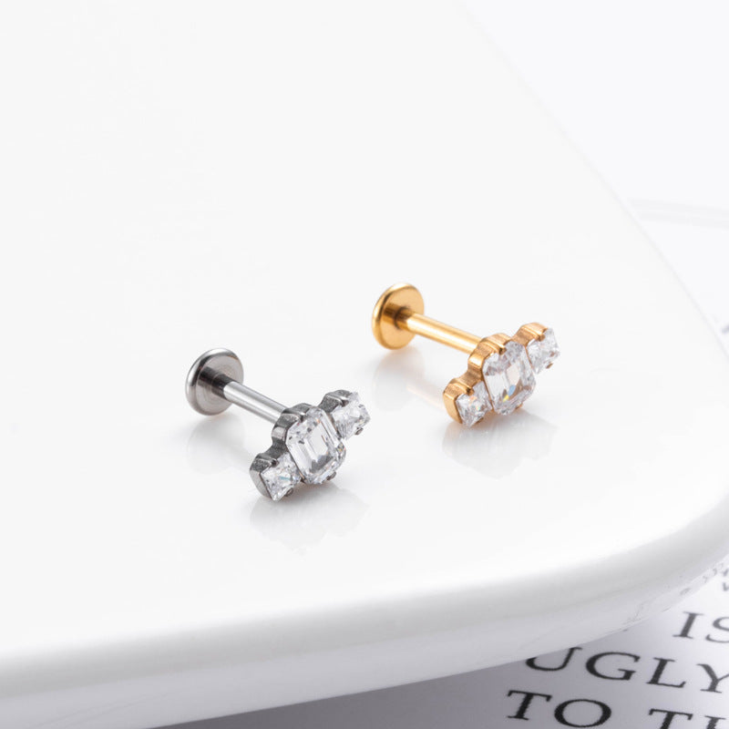 G23 Titanium Plug-in Push Pin Zircon Ear Bone Stud