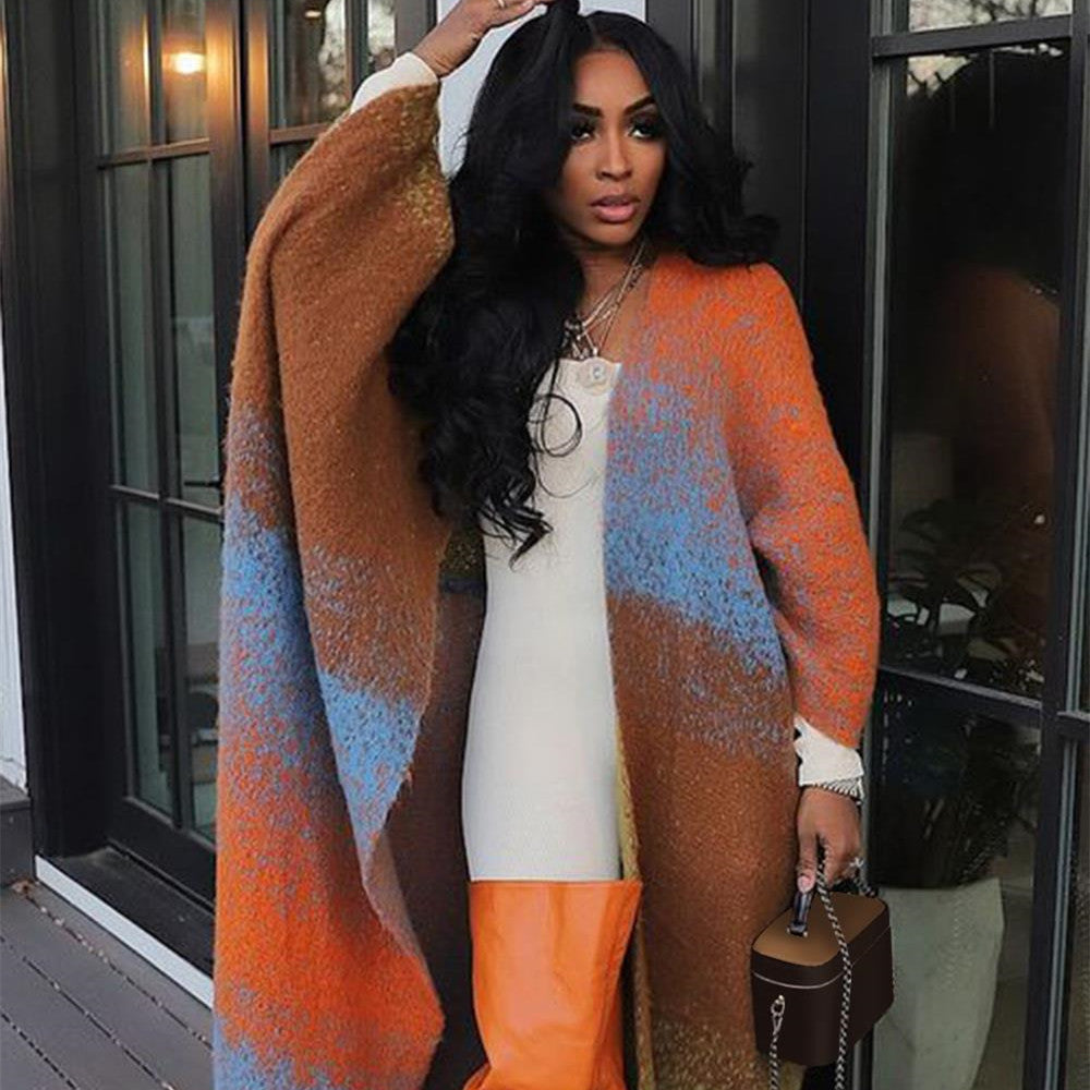 Casual Loose Knitted Long Women's Coat , jersey