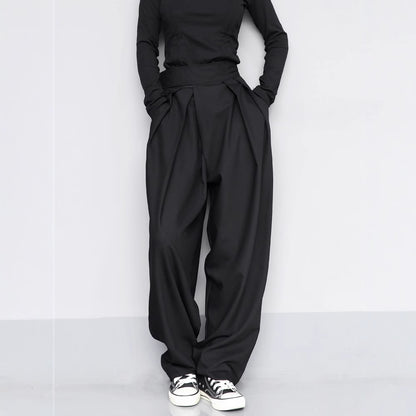 Black Suit Draping Casual Wide-leg Pants,shalwar