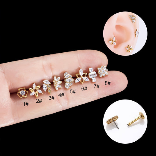G23 Titanium Plug-in Push Pin Zircon Ear Bone Stud