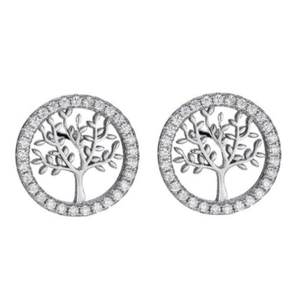 Round Silver Tree Zircon Earrings For Women