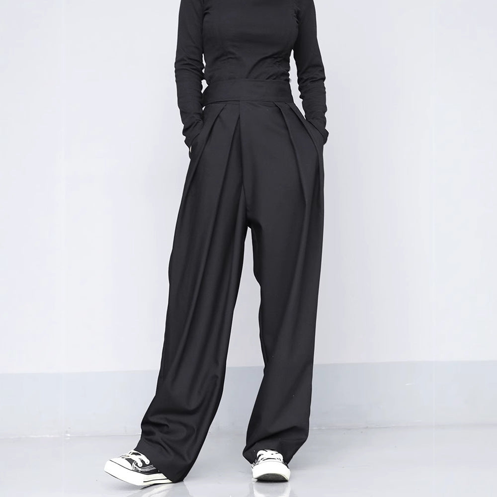 Black Suit Draping Casual Wide-leg Pants,shalwar
