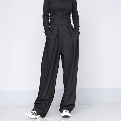 Black Suit Draping Casual Wide-leg Pants,shalwar