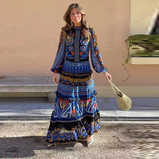 long dress , Women's Clothing Printing Stitching Cake Dress