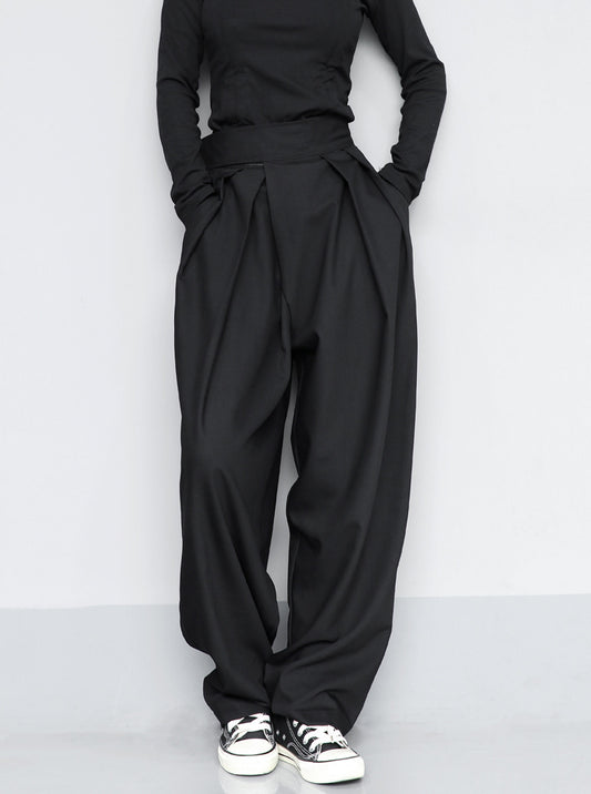 Black Suit Draping Casual Wide-leg Pants,shalwar