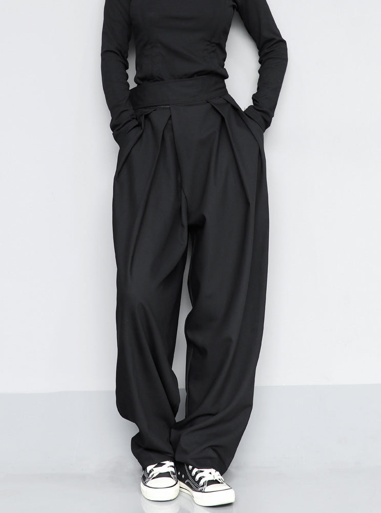 Black Suit Draping Casual Wide-leg Pants,shalwar