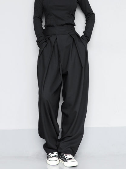 Black Suit Draping Casual Wide-leg Pants,shalwar